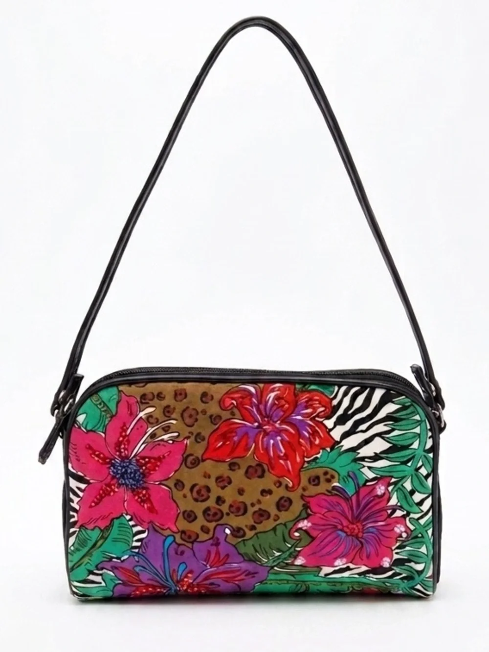 Hawaiian Floral Cosmetic Purse Handbag Zipper Straps Sequins and Beads RN #79124